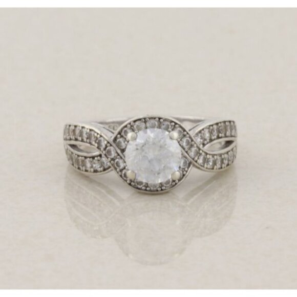Sterling Silver Cubic Zirconia Crossover Band Ring Size 6 1/2 - Picture 1 of 7